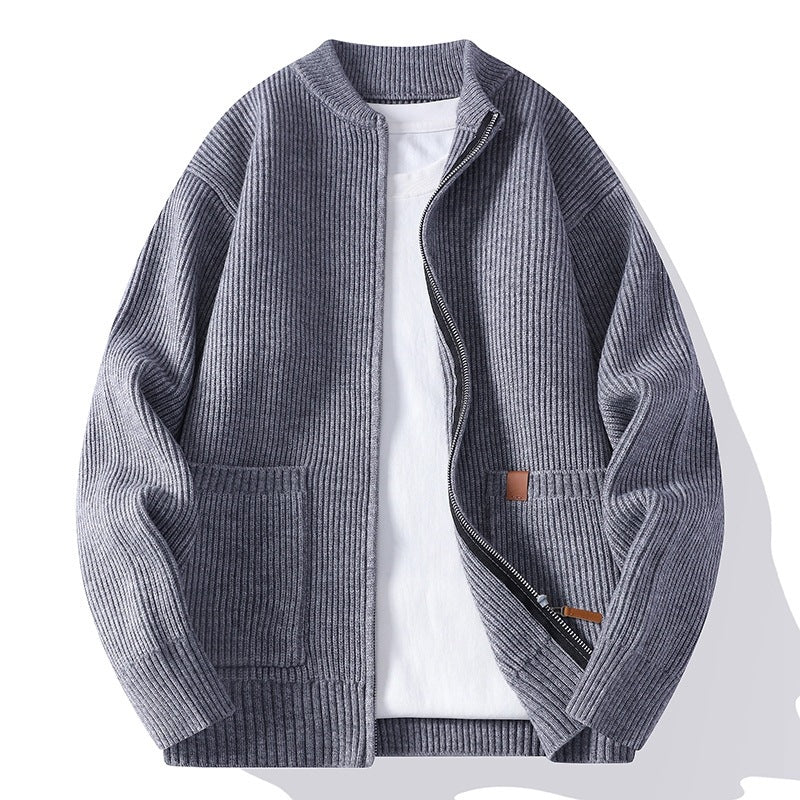 Men's Structured Knit Bomber Jacket with Full Zip and Patch Pockets Mune Fashion