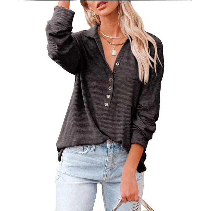 Women's casual waffle polo shirt with Henley button placket and dropped shoulder Mune Fashion