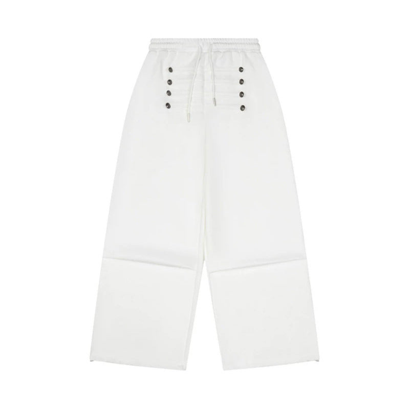 Ladies Wide High-Waist Culotte Pants with Comfort Waistband, Drawstring and Decorative Button Placket Mune Fashion