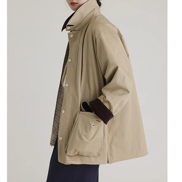 Women Stylish Transitional Jacket with Practical Collar and Large Pockets Mune Fashion