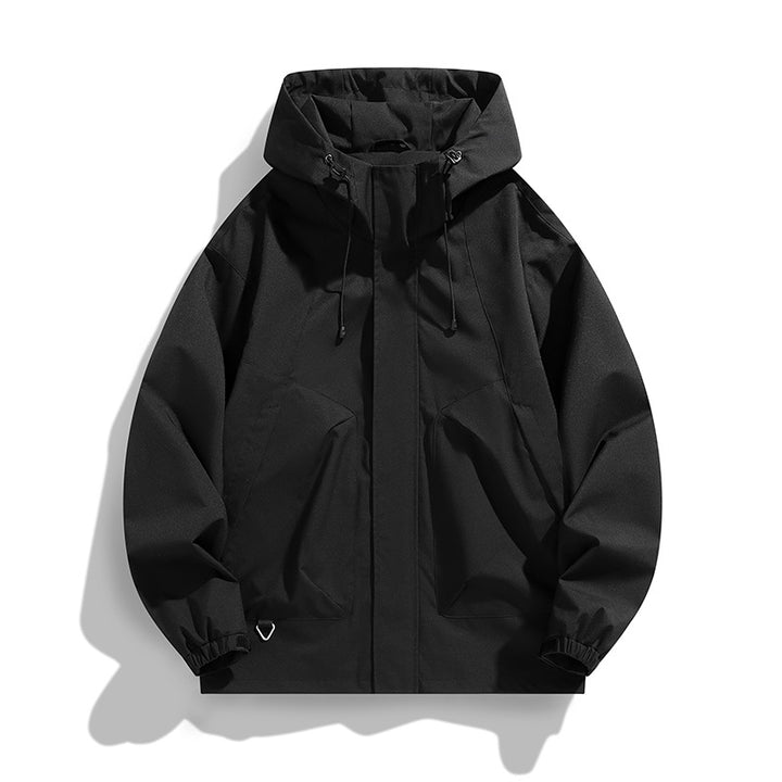 Men's Lightweight Wind and Water Resistant Hooded Jacket in Urban Utility Style with Concealed Zipper Placket Mune Fashion