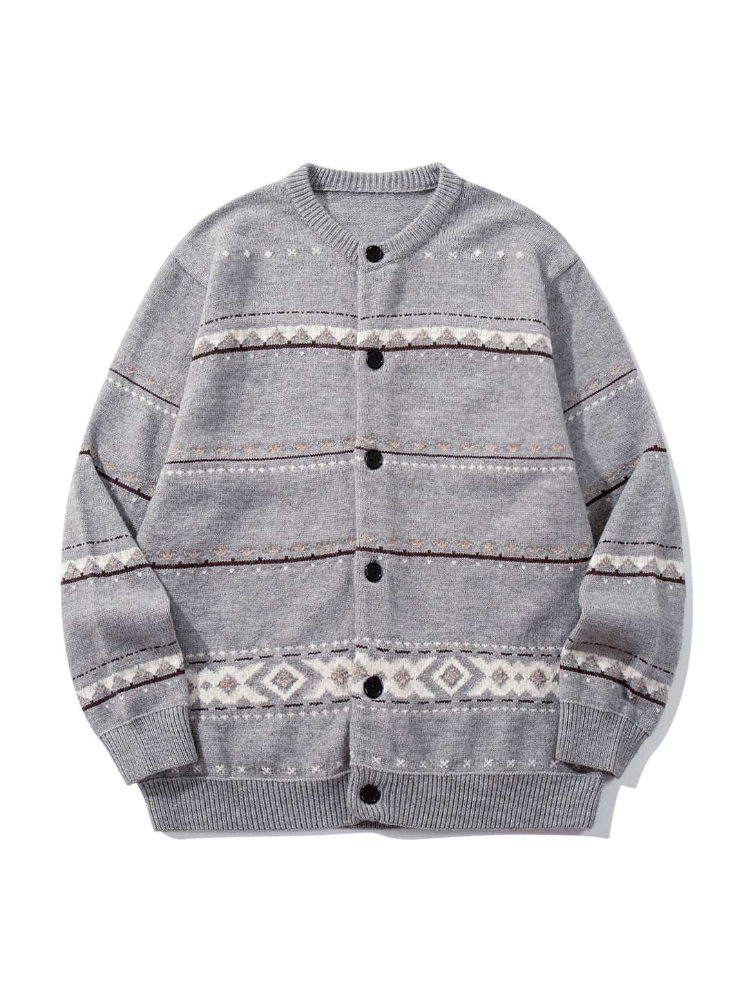 Unisex Structured Jacquard Cardigan with Round Neckline, Oversized Fit and Button Placket Mune Fashion