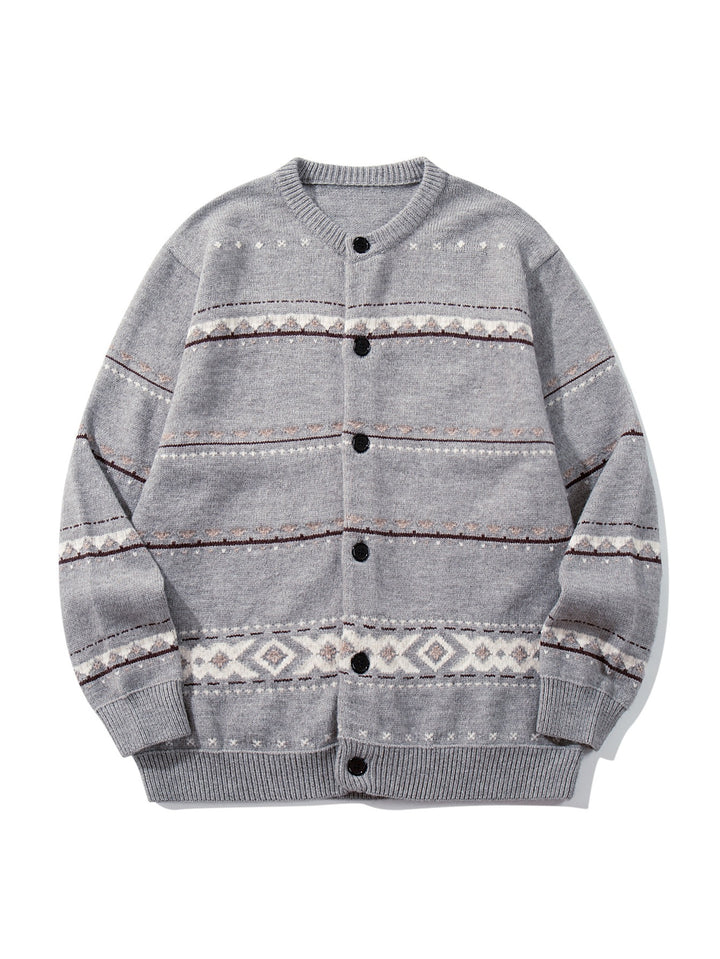 Unisex Structured Jacquard Cardigan with Round Neckline, Oversized Fit and Button Placket Mune Fashion