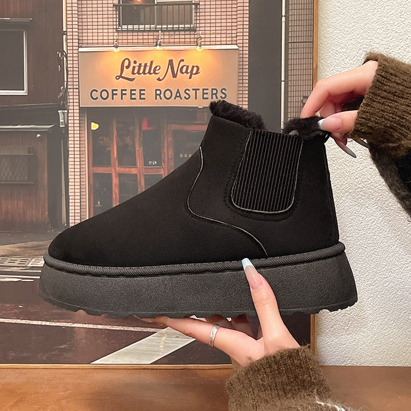Women's Insulated Chelsea Ankle Boots with Faux Fur, Elastic Insert and Platform Sole
