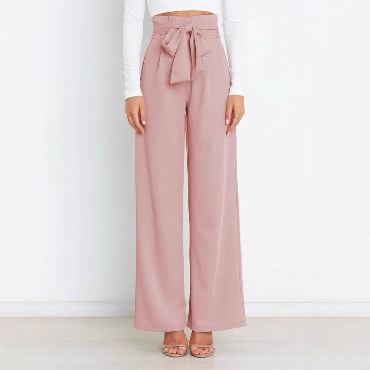 Women's Wide High-Waist Paperbag Pants with Pleats and Tie Belt Drune