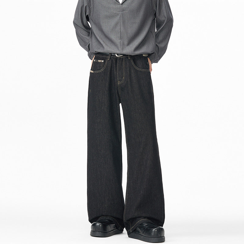 Men's Extra Wide Denim Baggy Pants with Extended Hem and Drop Crotch Mune Fashion