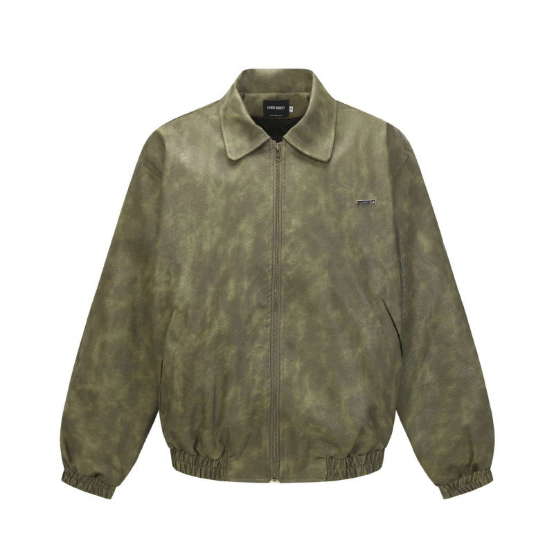 Men's Short Cut Suede-Look Bomber Jacket with Zipper and Elastic Hem Mune Fashion