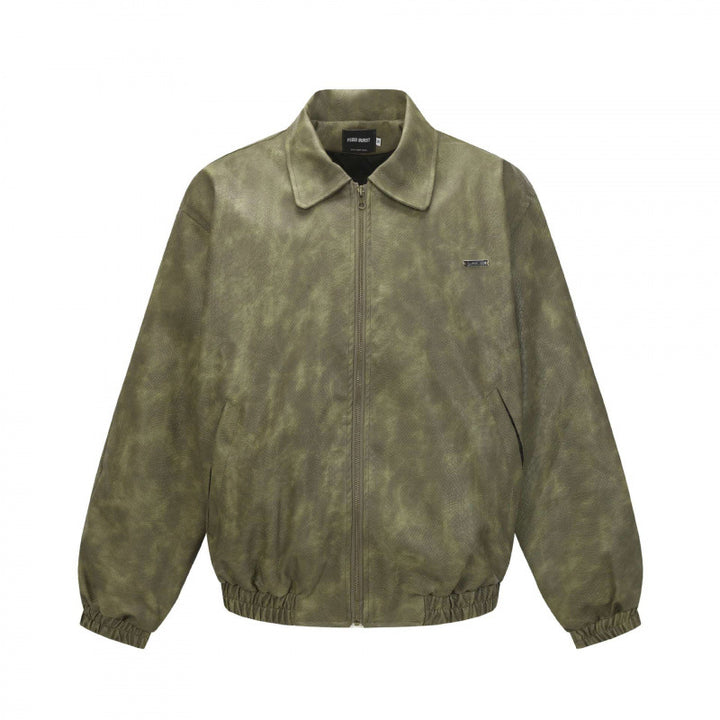 Men's Short Cut Suede-Look Bomber Jacket with Zipper and Elastic Hem Mune Fashion