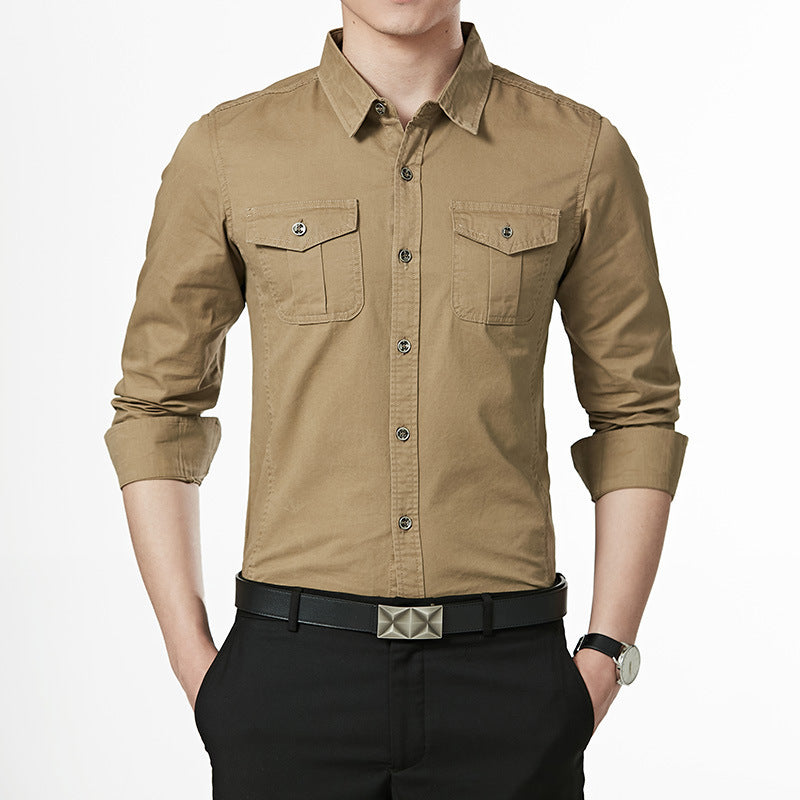 Men's Slim-Fit Shirt in Utility Style with Chest Patch Pockets and Kent Collar Mune Fashion