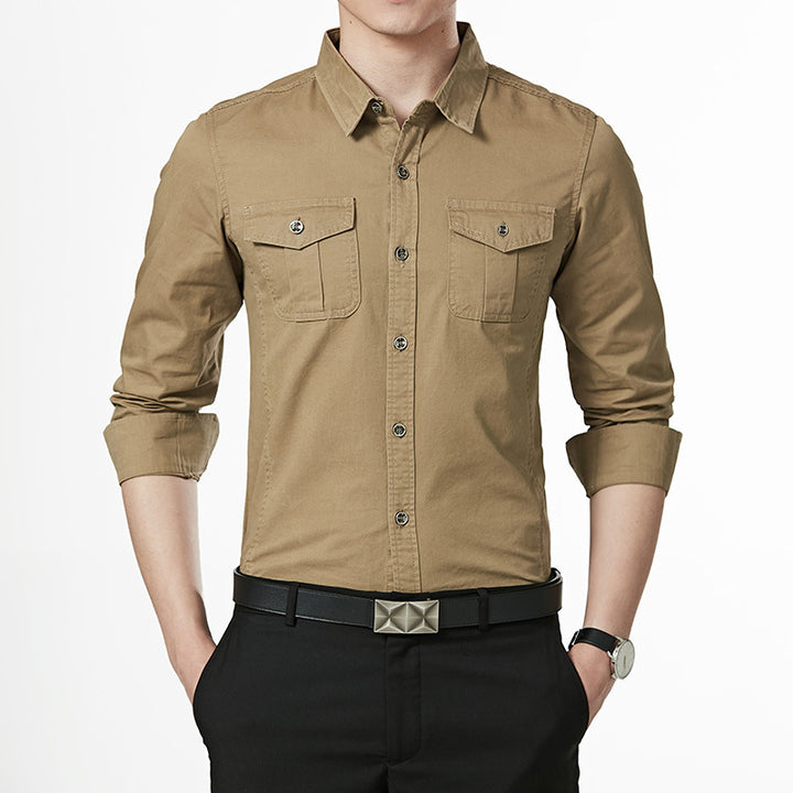Men's Slim-Fit Shirt in Utility Style with Chest Patch Pockets and Kent Collar Mune Fashion