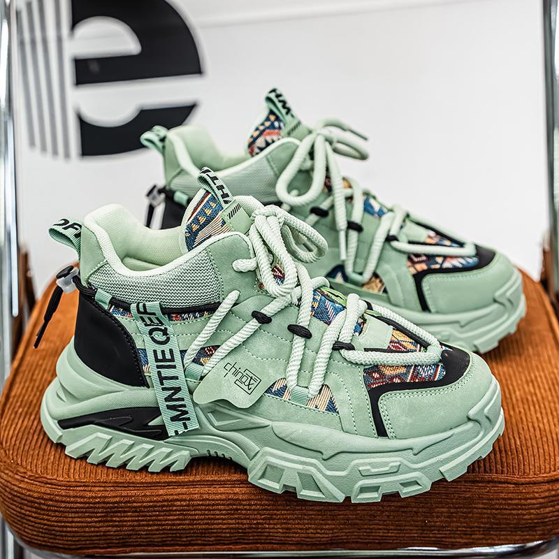 Women's chunky platform sneakers with ethnic textile overlays and sturdy tread sole Mune Fashion