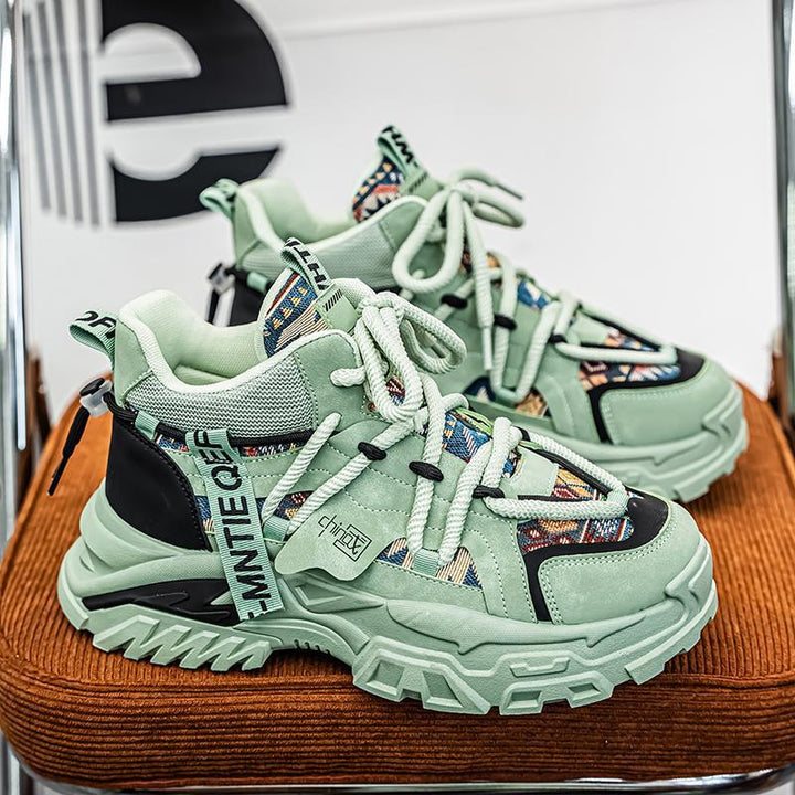 Women's chunky platform sneakers with ethnic textile overlays and sturdy tread sole Mune Fashion