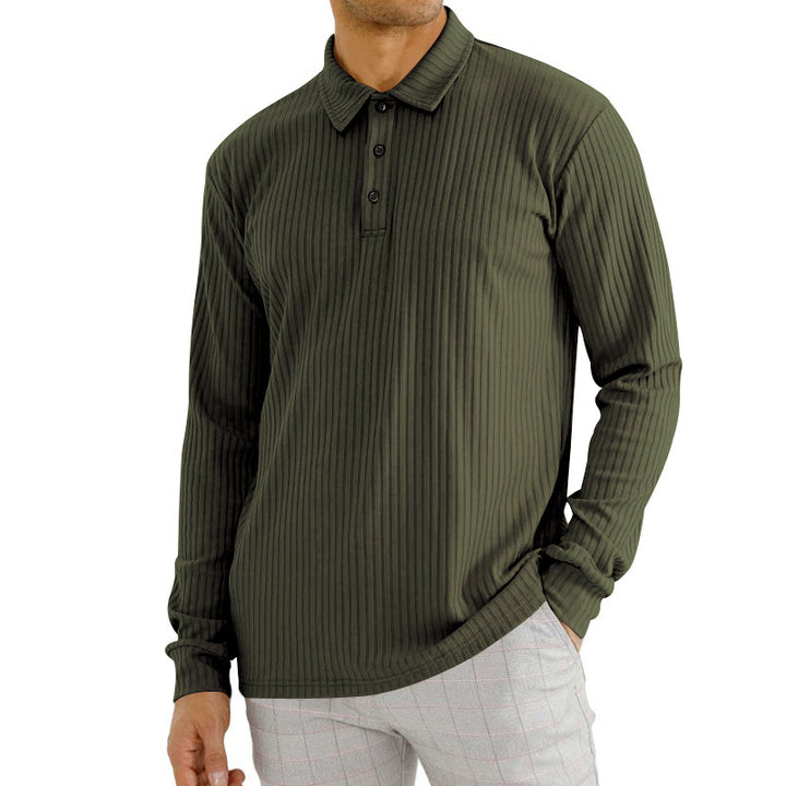 Men's nano ribbed long sleeve polo shirt with fine ribbed texture, classic collar, and elastic hem Mune Fashion