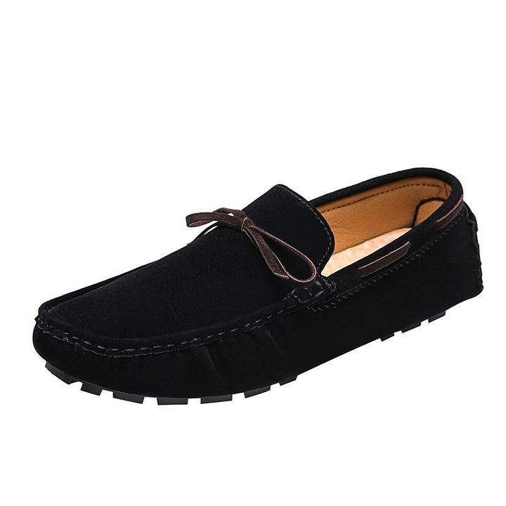 Men's suede moccasins with soft plush lining, decorative tassel, and textured rubber outsole Mune Fashion