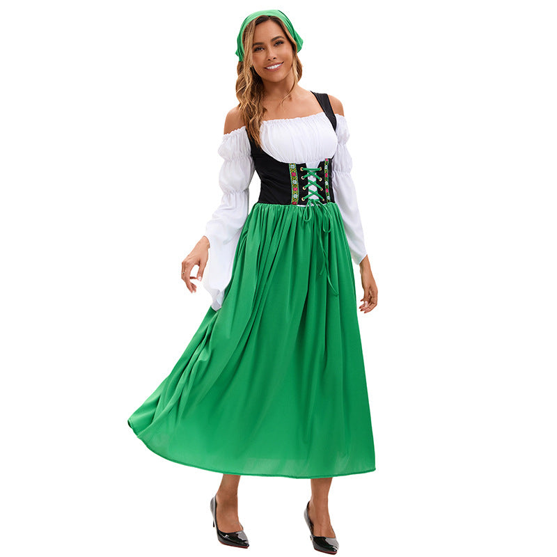 Ladies nan Renaissance Dirndl Costume with Laced Bodice and Cap Sleeves Mune Fashion