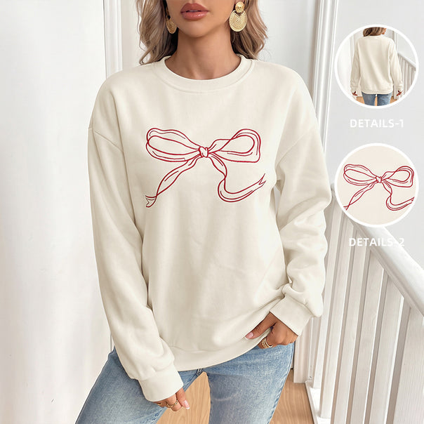 Women's oversized sweatshirt with embroidered bow motif and round neck Mune Fashion