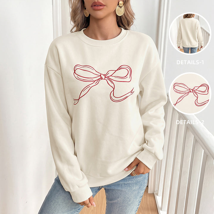 Women's oversized sweatshirt with embroidered bow motif and round neck Mune Fashion