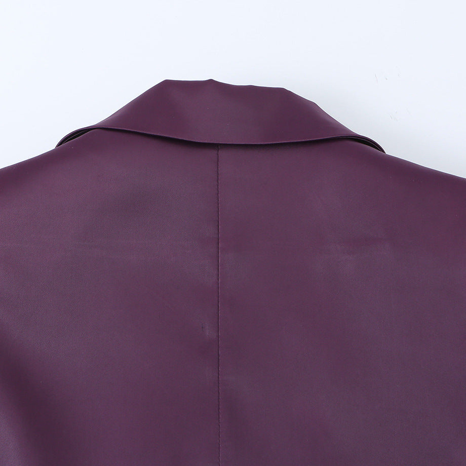 Women's Elegant Satin Blazer in Oversized Look with Shawl Collar and Flap Pockets Mune Fashion