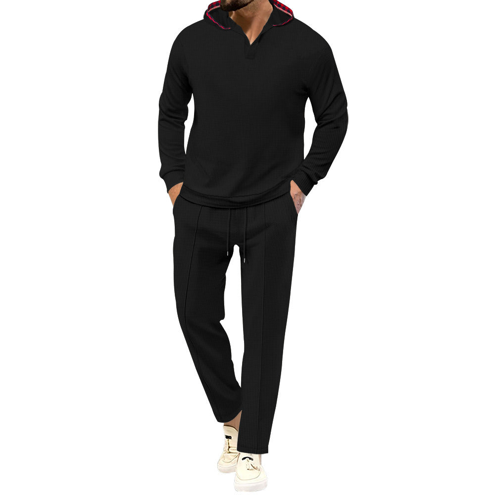 Men's Leisure Suit with Casual Hood and Breathable Structure Mune