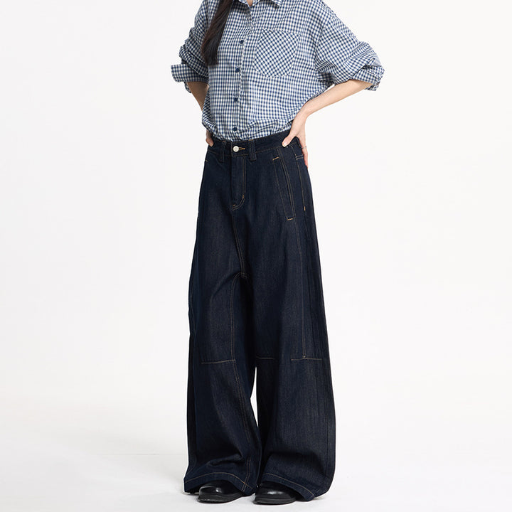 Women Extra Wide High-Waist Denim Pants with Floor-Length Wide Leg Mune Fashion