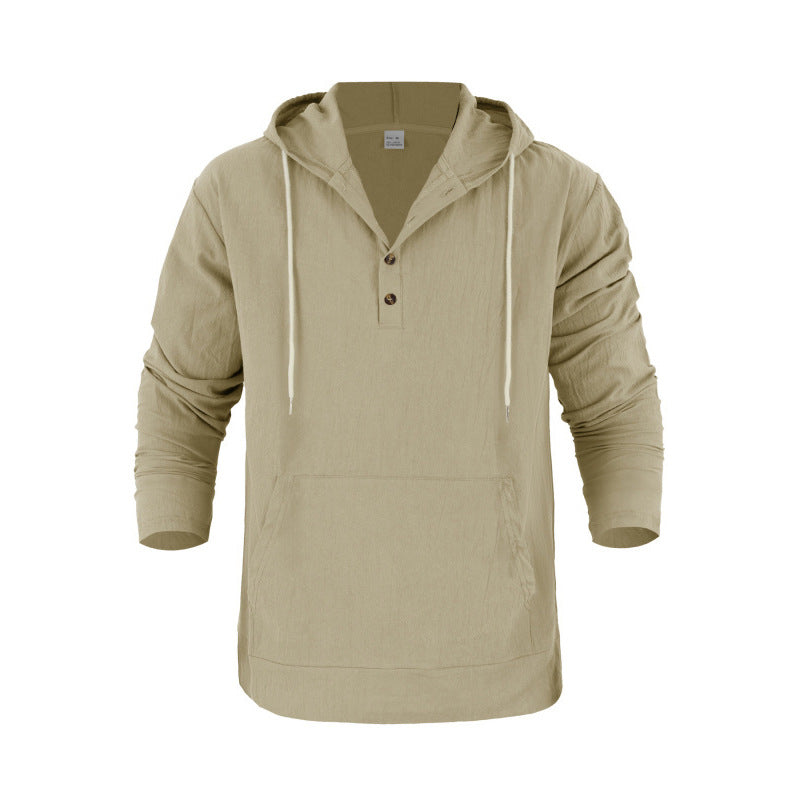 Men's Hoodie with Button Placket and Practical Pockets Mune