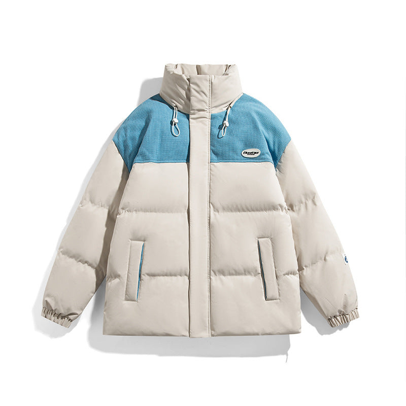 Men's Padded Oversize Quilted Jacket with High Stand-Up Collar and Contrasting Shoulder Panel Mune Fashion