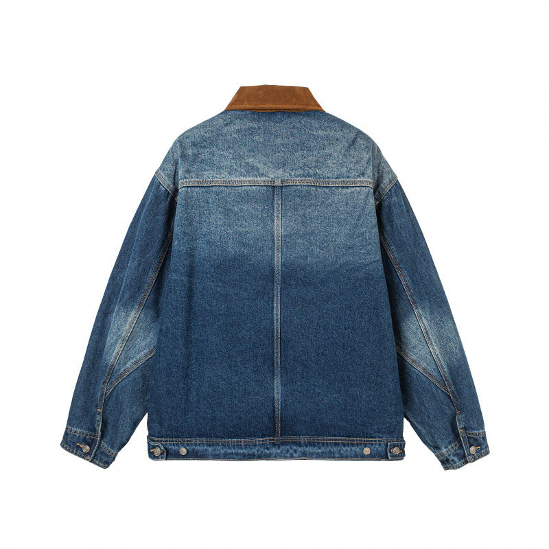 Men's Oversized Denim Jacket with Cord Collar and Diagonal Chest Pocket Detail Mune Fashion