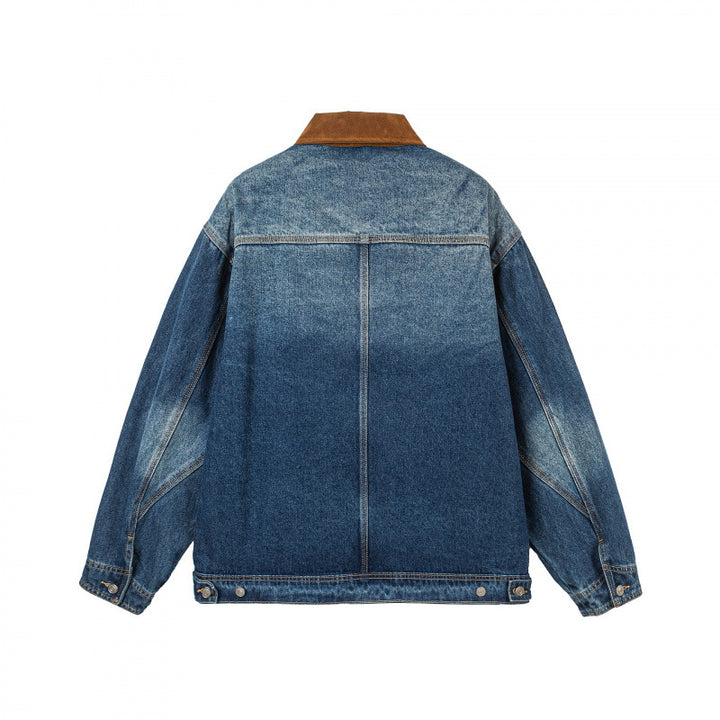 Men's Oversized Denim Jacket with Cord Collar and Diagonal Chest Pocket Detail Mune Fashion