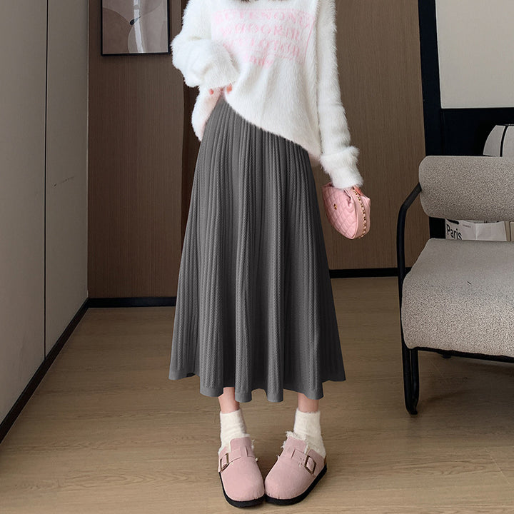 Ladies Elegant Pleated Midi Skirt with High Waist Mune Fashion