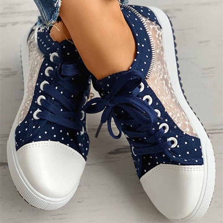 Women's mesh sneakers with floral embroidery, padded platform sole and polka dot details Mune Fashion