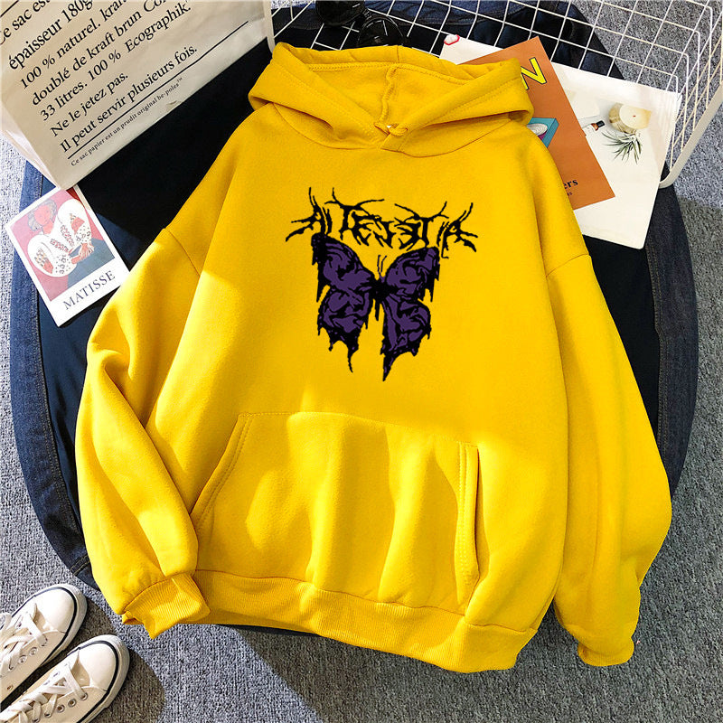 Women Oversize hoodie with gothic butterfly illustration and kangaroo pocket Mune Fashion