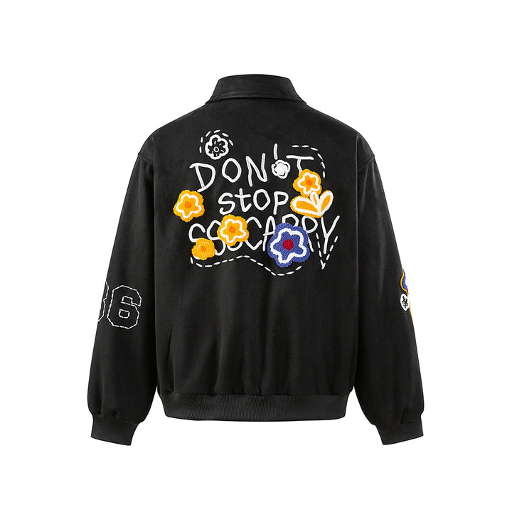 Unisex Boxy Blouson Jacket with Embroidered Floral Patches and Elastic Hem Mune Fashion