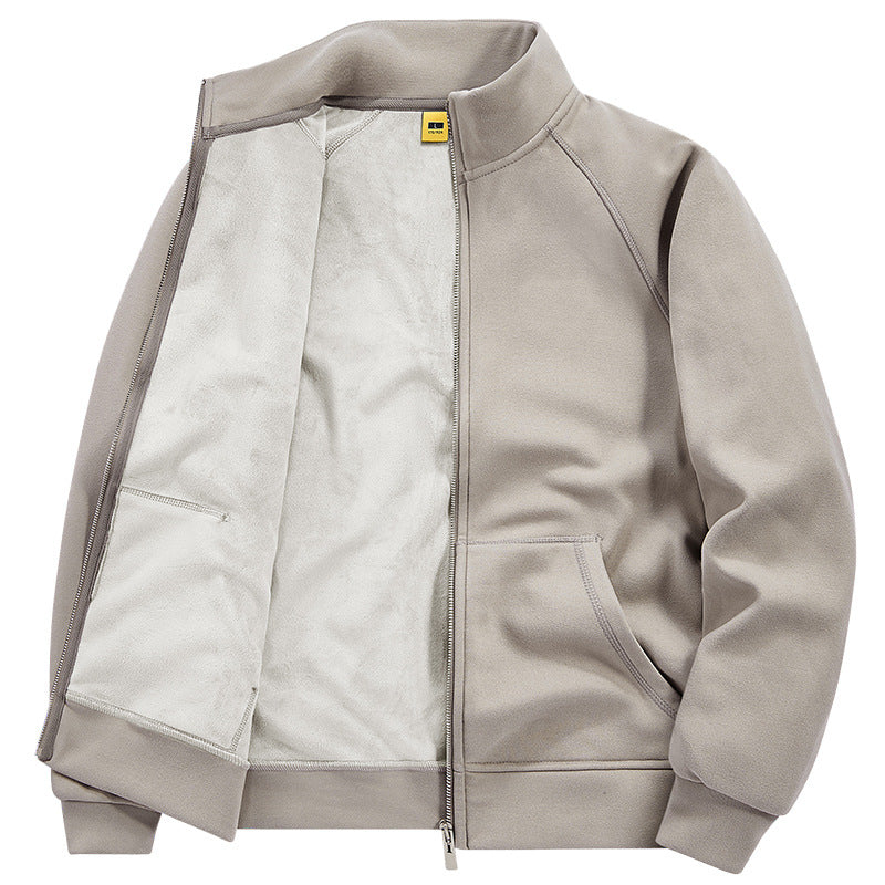 Men's Insulated Plush Lined Sweat Jacket with Stand-Up Collar and Concealed Inner Pockets Mune Fashion