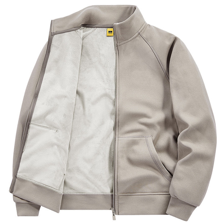 Men's Insulated Plush Lined Sweat Jacket with Stand-Up Collar and Concealed Inner Pockets Mune Fashion