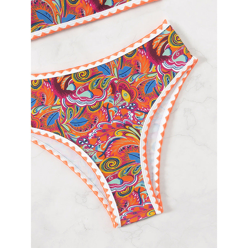 Women's bandeau bikini with colorful psychedelic design and elegant ruffles Mune Fashion
