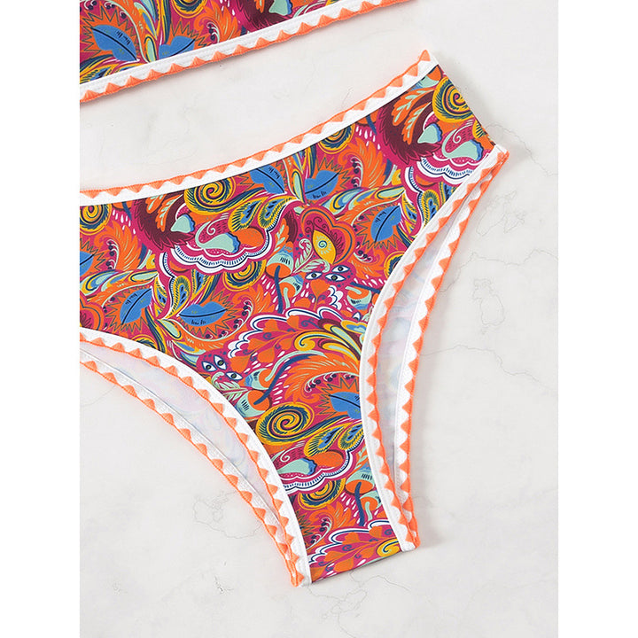 Women's bandeau bikini with colorful psychedelic design and elegant ruffles Mune Fashion