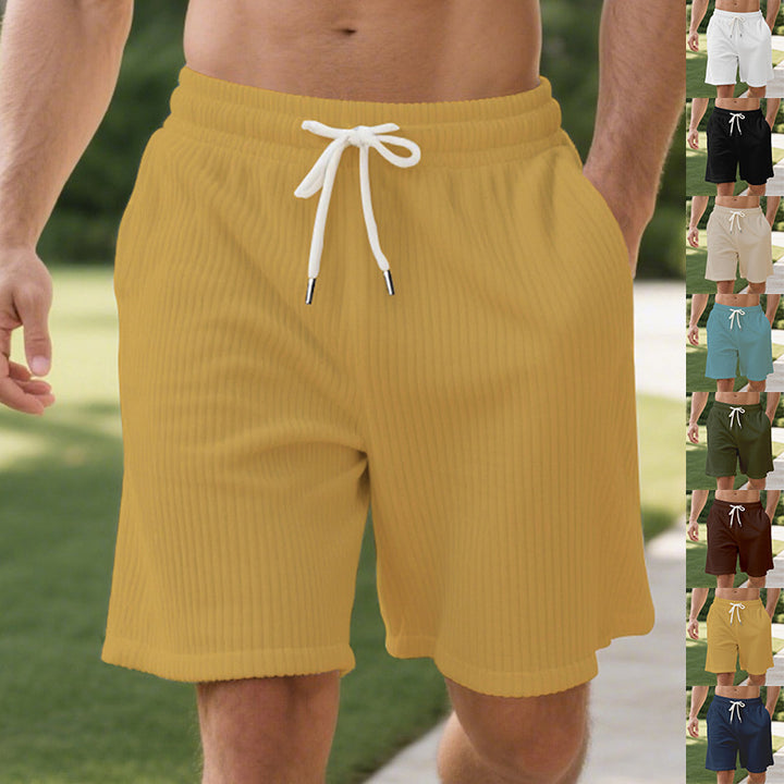 Men's ribbed jersey shorts with elastic waistband, decorative drawstring, and side slant pockets Mune Fashion