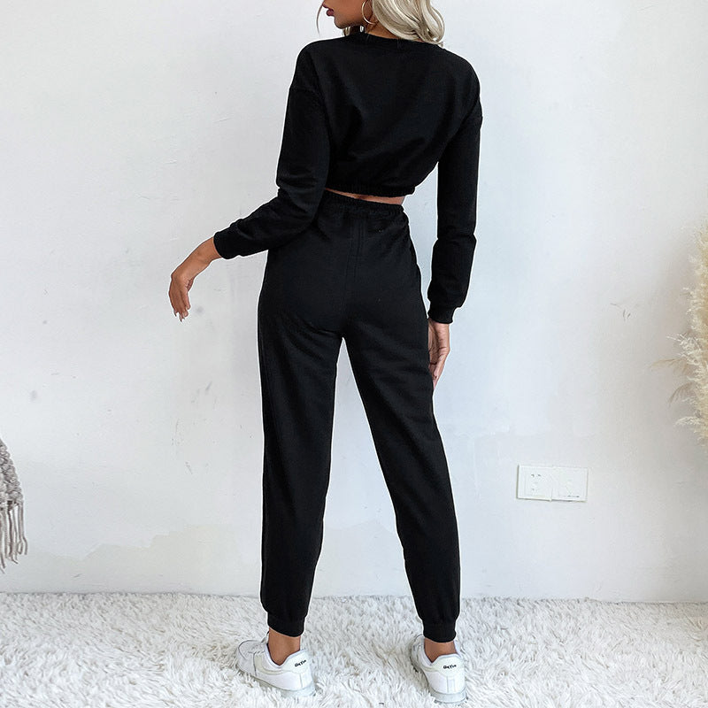 Women's Cropped Loungewear Set with Twist Top and High-Waisted Jogging Pants Mune Fashion