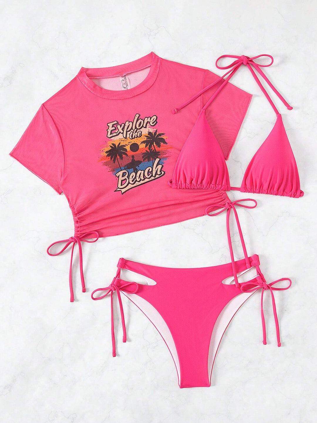 Women's Set with Crop Top and Triangle Bikini Mune Fashion