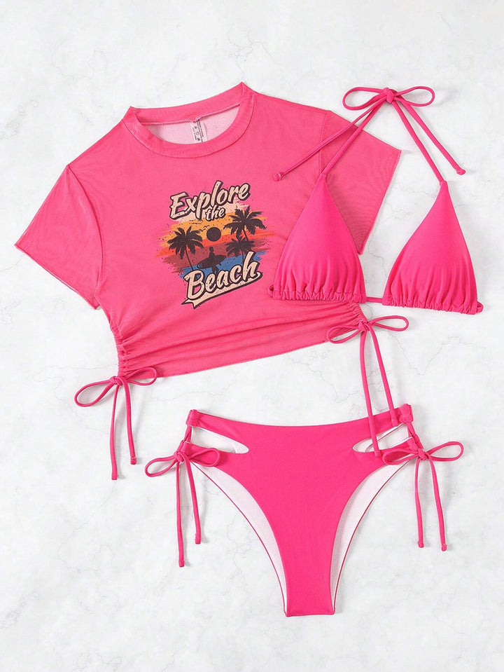 Women's Set with Crop Top and Triangle Bikini Mune Fashion
