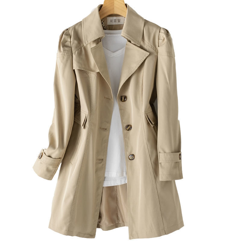 Women's tailored lightweight trench coat with feminine shoulder puff Mune Fashion