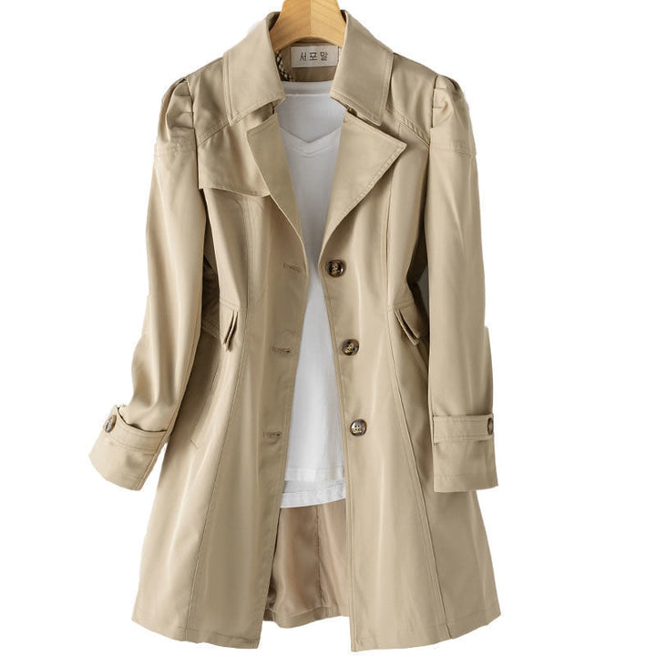 Women's tailored lightweight trench coat with feminine shoulder puff Mune Fashion