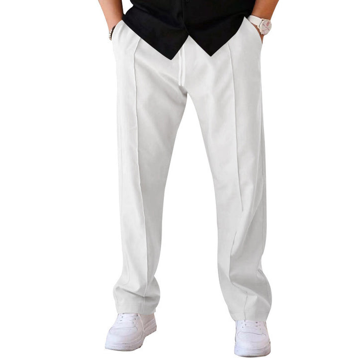 Men's Straight Cut Casual Pants with Drawstring, Crease and Side Pockets Mune Fashion