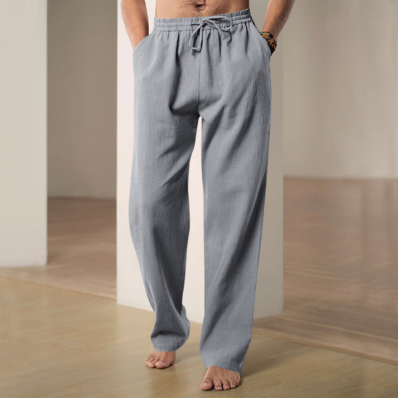 Men's Loose-Fitting Linen Pants with Drawstring and Straight Leg Mune Fashion