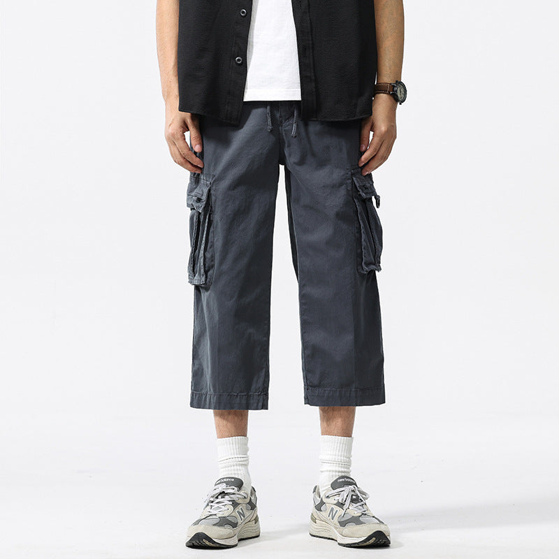 Herren halblange Utility-Cargohose aus Baumwoll-Twill mit weitem Bein und Multifachtaschen Mune Fashion