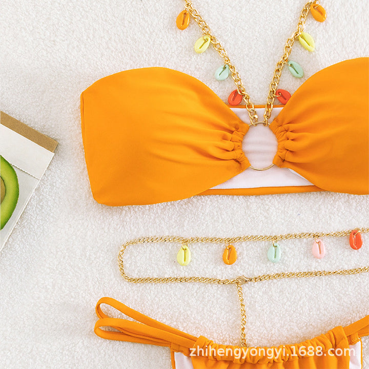 Women’s bandeau bikini with colorful chain ornament design Mune Fashion