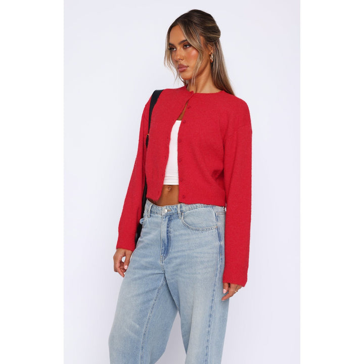 Ladies Short-Cut Cardigan with Concealed Button Placket and Balloon Sleeves Mune Fashion