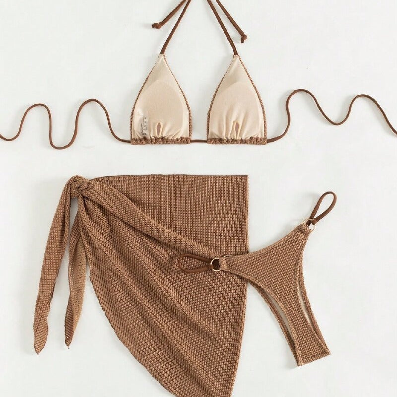 Women Triangle Bikini with Wrap Skirt Mune Fashion