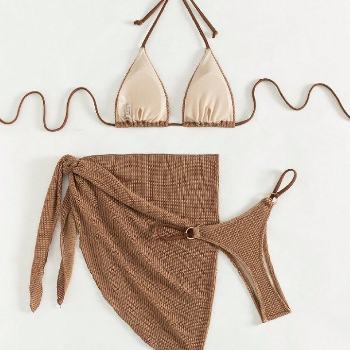 Women Triangle Bikini with Wrap Skirt Mune Fashion