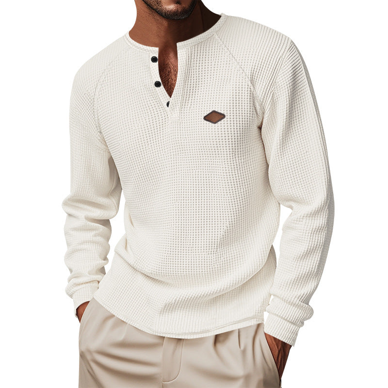 Men's structured long-sleeve shirt with short button placket, raglan sleeves, and subtle logo application Mune Fashion